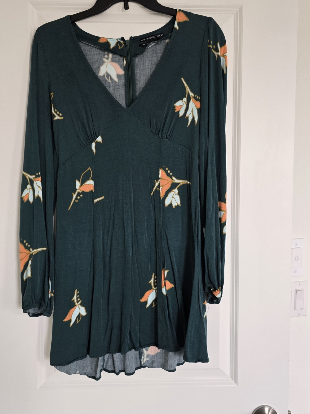 Urban Outfitters Dark Green Floral V-Neck Long Sleeve Tunic